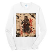 Samurai Cat Graphic Warrior Vintage Japanese Art Anime Tall Long Sleeve T-Shirt