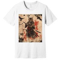 Samurai Cat Graphic Warrior Vintage Japanese Art Anime Premium T-Shirt