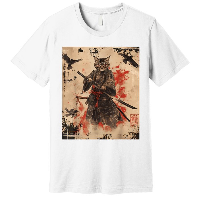 Samurai Cat Graphic Warrior Vintage Japanese Art Anime Premium T-Shirt