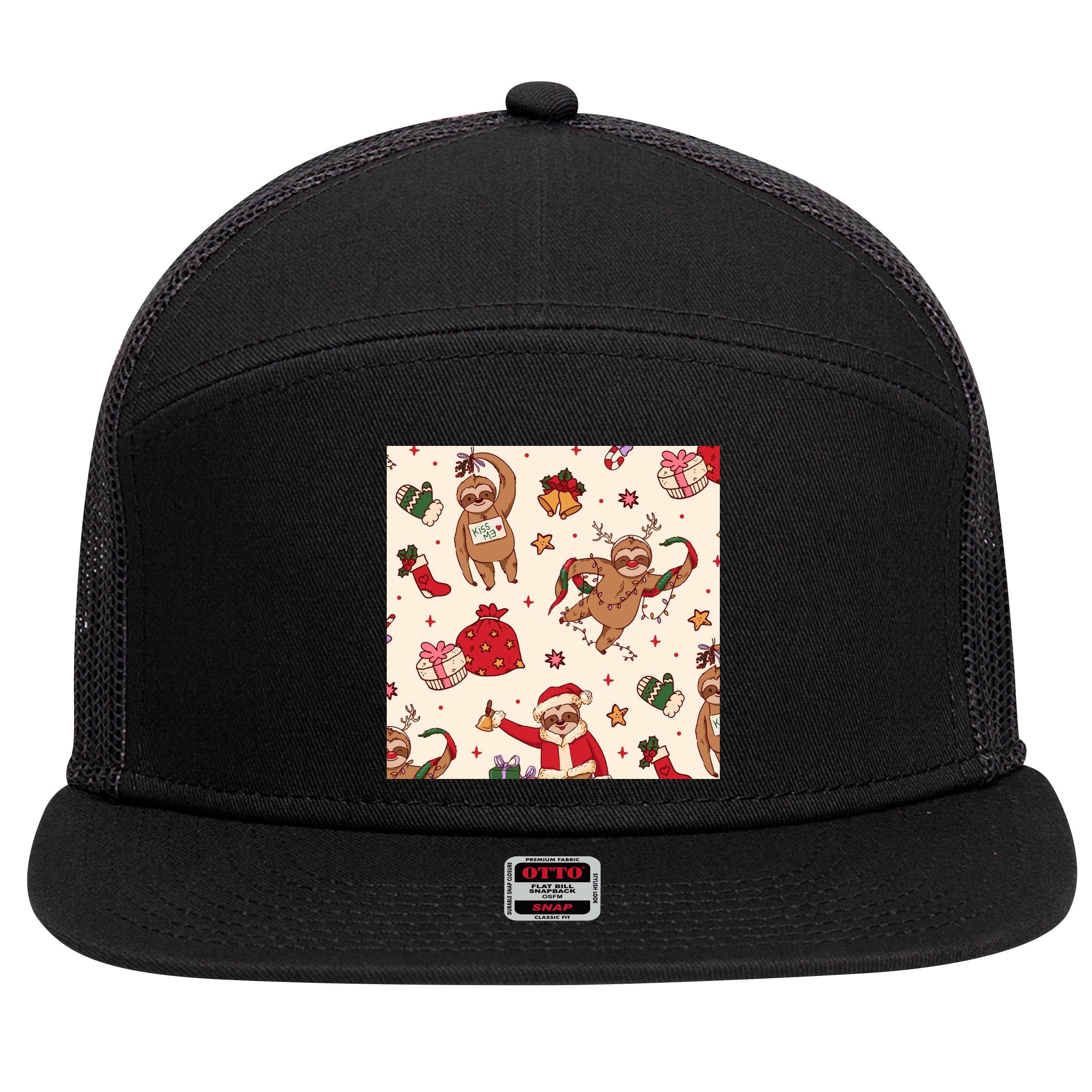 Sloth Christmas Holiday 7 Panel Mesh Trucker Snapback Hat