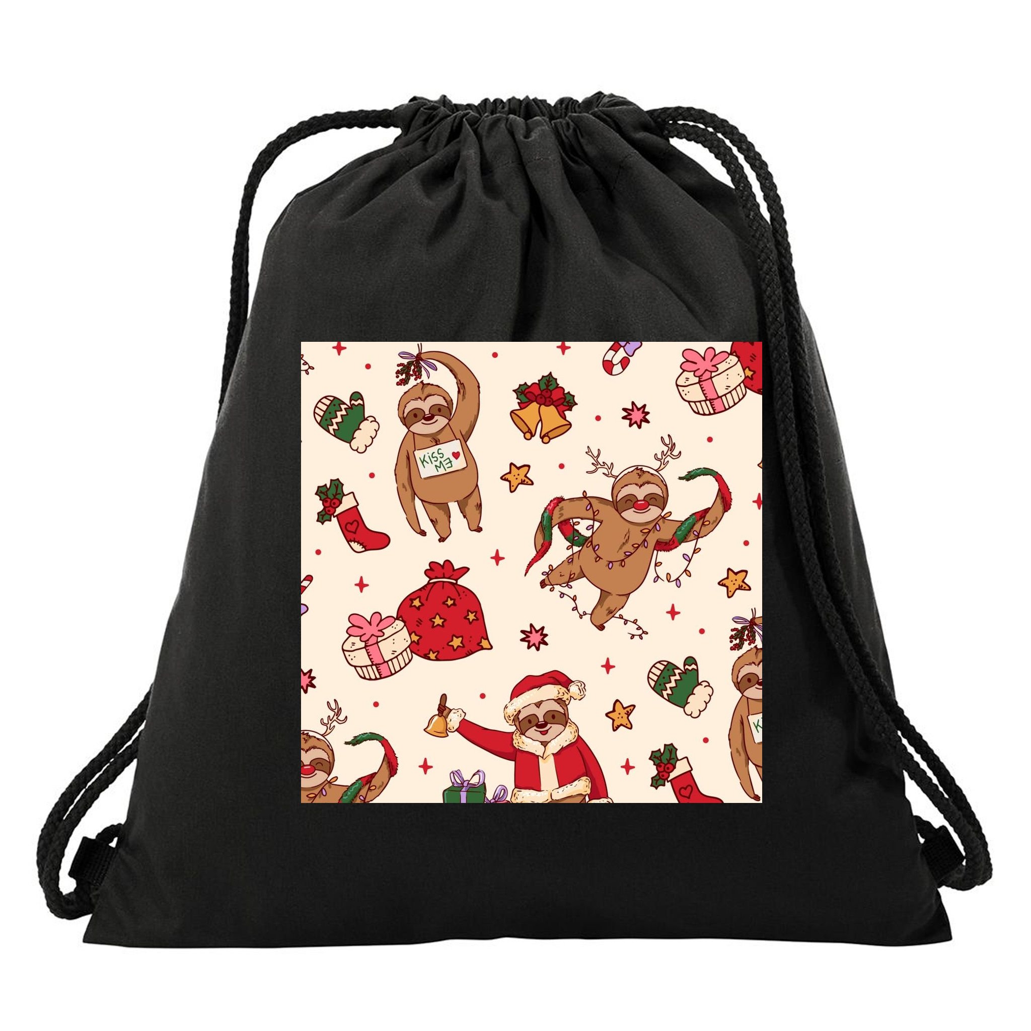 Sloth Christmas Holiday Drawstring Bag