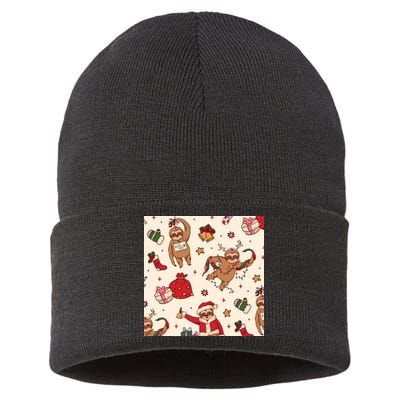 Sloth Christmas Holiday Sustainable Knit Beanie