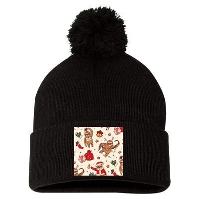 Sloth Christmas Holiday Pom Pom 12in Knit Beanie