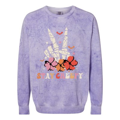 Stay Creepy Hallowen Pumpkin Skeleton Bone Hand Colorblast Crewneck Sweatshirt