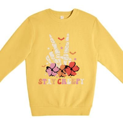 Stay Creepy Hallowen Pumpkin Skeleton Bone Hand Premium Crewneck Sweatshirt