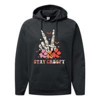 Stay Creepy Hallowen Pumpkin Skeleton Bone Hand Performance Fleece Hoodie