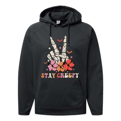 Stay Creepy Hallowen Pumpkin Skeleton Bone Hand Performance Fleece Hoodie