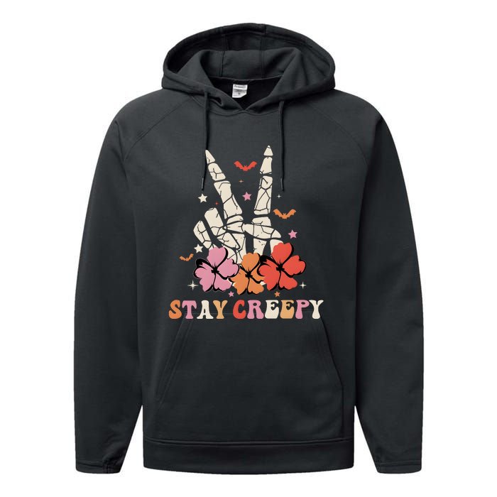 Stay Creepy Hallowen Pumpkin Skeleton Bone Hand Performance Fleece Hoodie