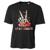 Stay Creepy Hallowen Pumpkin Skeleton Bone Hand Cooling Performance Crew T-Shirt