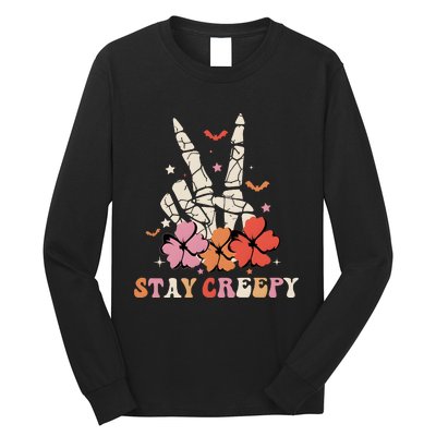 Stay Creepy Hallowen Pumpkin Skeleton Bone Hand Long Sleeve Shirt