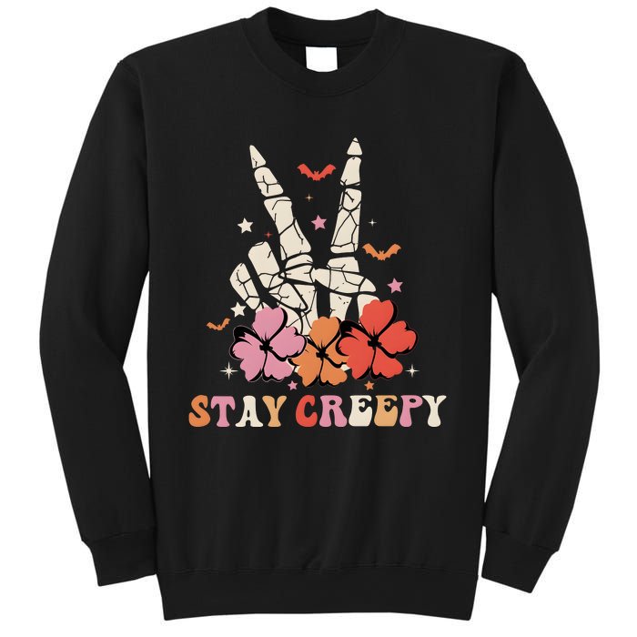 Stay Creepy Hallowen Pumpkin Skeleton Bone Hand Sweatshirt