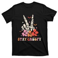 Stay Creepy Hallowen Pumpkin Skeleton Bone Hand T-Shirt