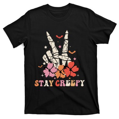 Stay Creepy Hallowen Pumpkin Skeleton Bone Hand T-Shirt