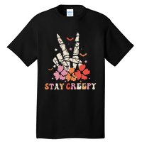 Stay Creepy Hallowen Pumpkin Skeleton Bone Hand Tall T-Shirt