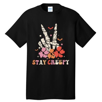 Stay Creepy Hallowen Pumpkin Skeleton Bone Hand Tall T-Shirt