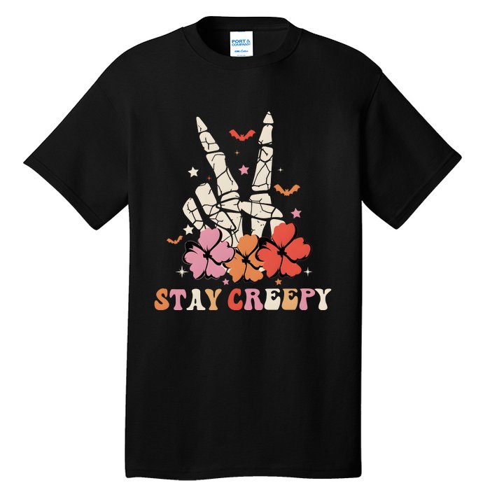 Stay Creepy Hallowen Pumpkin Skeleton Bone Hand Tall T-Shirt