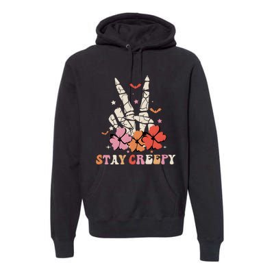 Stay Creepy Hallowen Pumpkin Skeleton Bone Hand Premium Hoodie