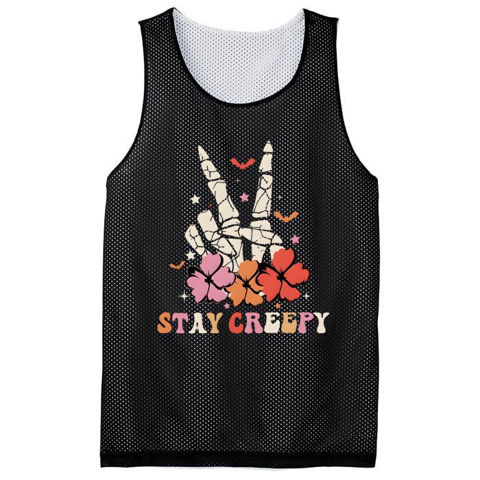 Stay Creepy Hallowen Pumpkin Skeleton Bone Hand Mesh Reversible Basketball Jersey Tank