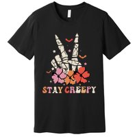 Stay Creepy Hallowen Pumpkin Skeleton Bone Hand Premium T-Shirt