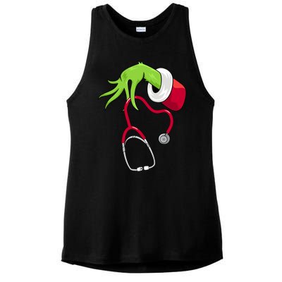 Stethoscope Christmas Holiday Ladies PosiCharge Tri-Blend Wicking Tank