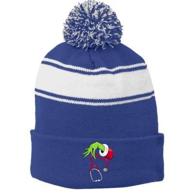 Stethoscope Christmas Holiday Stripe Pom Pom Beanie