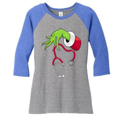 Stethoscope Christmas Holiday Women's Tri-Blend 3/4-Sleeve Raglan Shirt