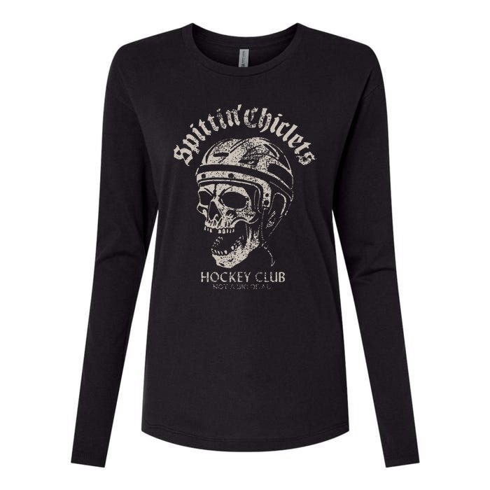 Spittin Chiclets Hockey Club Skull Womens Cotton Relaxed Long Sleeve T-Shirt