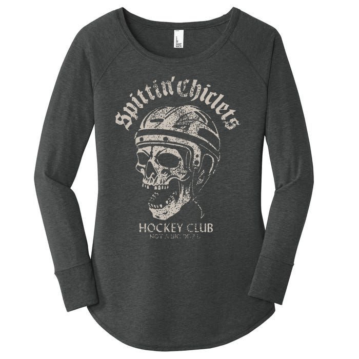 Spittin Chiclets Hockey Club Skull Women's Perfect Tri Tunic Long Sleeve Shirt