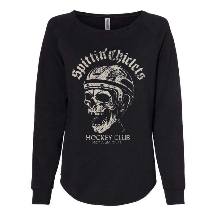 Spittin Chiclets Hockey Club Skull Womens California Wash Sweatshirt