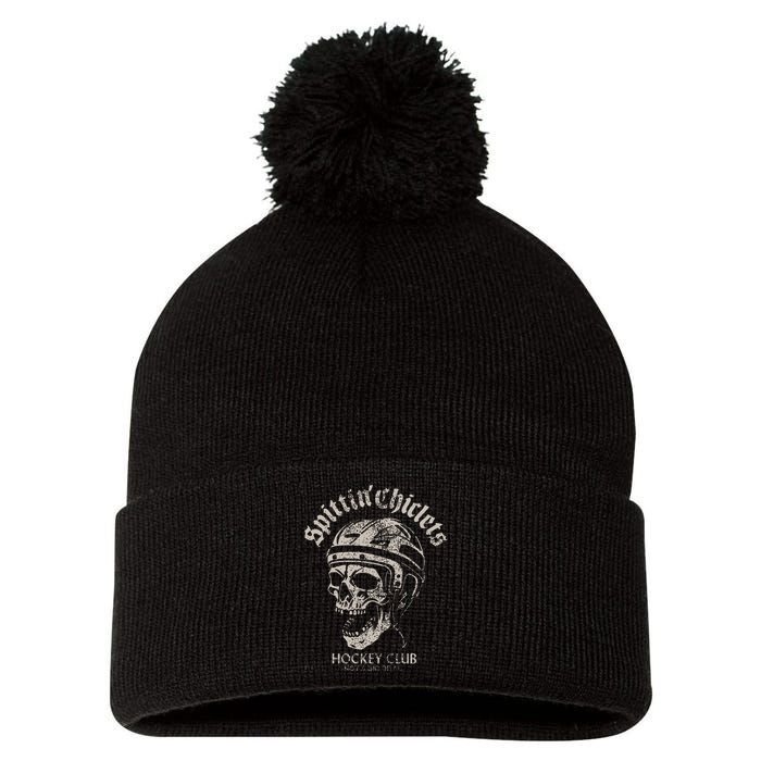 Spittin Chiclets Hockey Club Skull Pom Pom 12in Knit Beanie