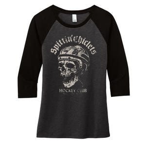 Spittin Chiclets Hockey Club Skull Women's Tri-Blend 3/4-Sleeve Raglan Shirt