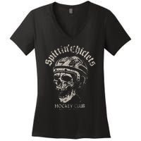 Spittin Chiclets Hockey Club Skull Women's V-Neck T-Shirt