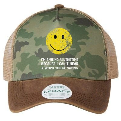 Smiling Cant Hear A Word Funny Deaf Old People Joke Legacy Tie Dye Trucker Hat
