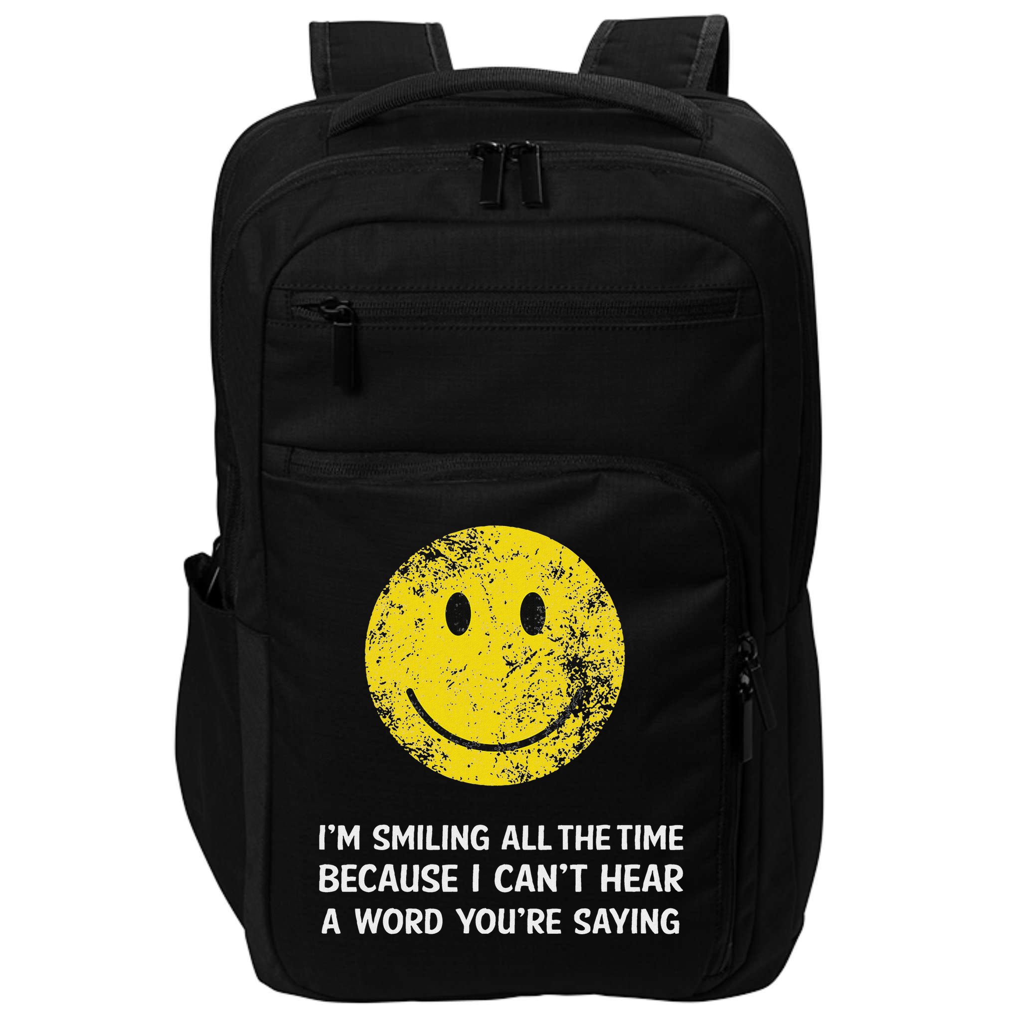 Smiling Cant Hear A Word Funny Deaf Old People Joke Impact Tech Backpack