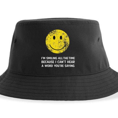 Smiling Cant Hear A Word Funny Deaf Old People Joke Sustainable Bucket Hat