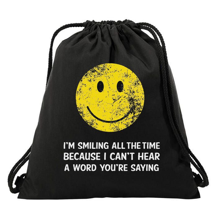 Smiling Cant Hear A Word Funny Deaf Old People Joke Drawstring Bag