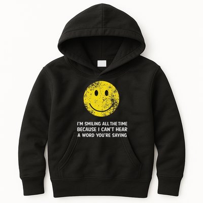 Smiling Cant Hear A Word Funny Deaf Old People Joke Kids Hoodie