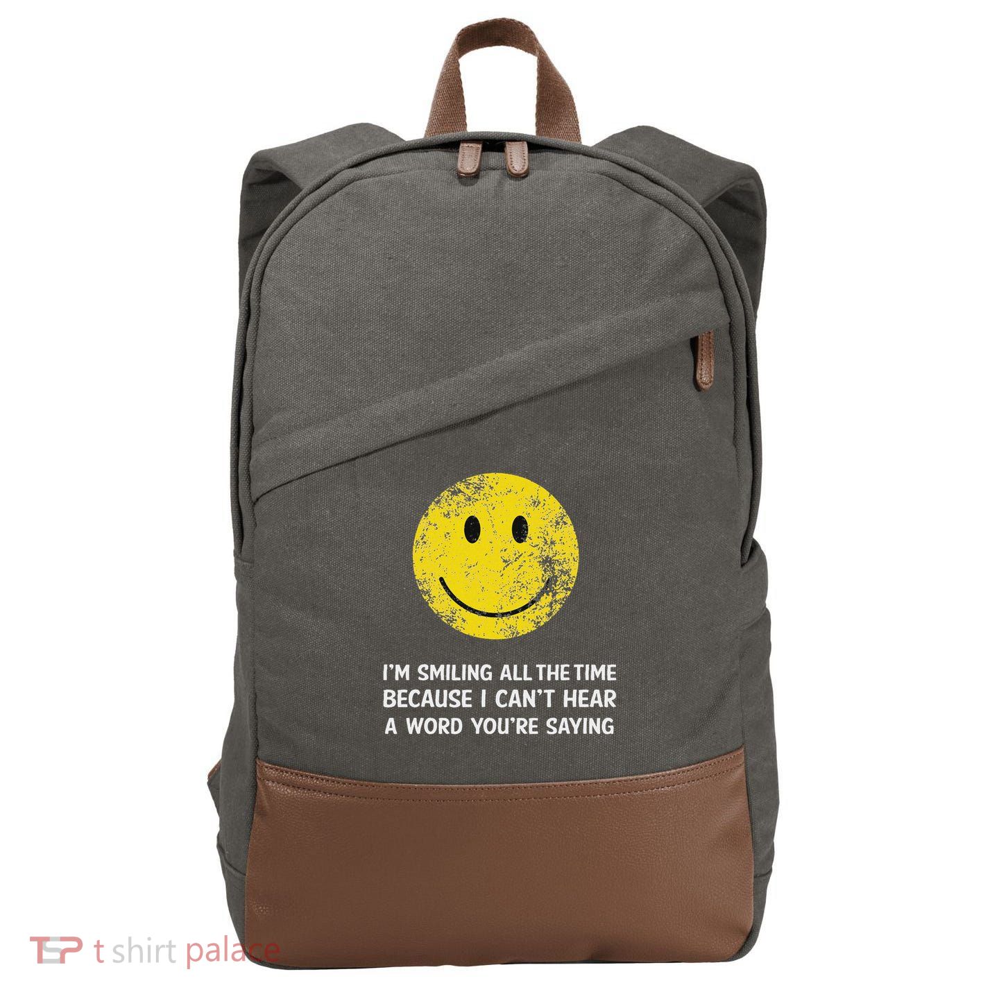 Smiling Cant Hear A Word Funny Deaf Old People Joke Cotton Canvas Backpack