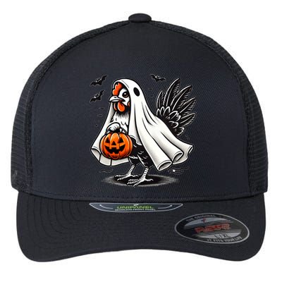 Shivering Chicken Halloween Ghost Rooster Trick Or Treat Gift Flexfit Unipanel Trucker Cap