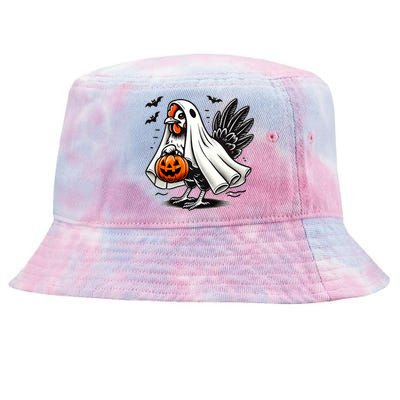 Shivering Chicken Halloween Ghost Rooster Trick Or Treat Gift Tie-Dyed Bucket Hat