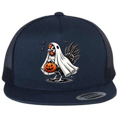 Shivering Chicken Halloween Ghost Rooster Trick Or Treat Gift Flat Bill Trucker Hat