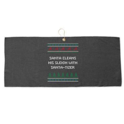 Santa Cleans His Sleigh With Santatizer Christmas Dad Jokes Gift Large Microfiber Waffle Golf Towel