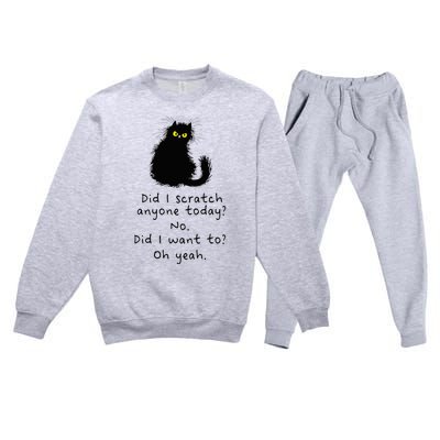 Sarcastic Cat Have I Scratched Anyone Today Funny Black Cat Premium Crewneck Sweatsuit Set