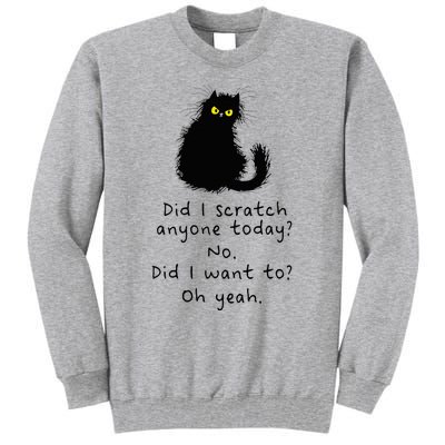 Sarcastic Cat Have I Scratched Anyone Today Funny Black Cat Tall Sweatshirt