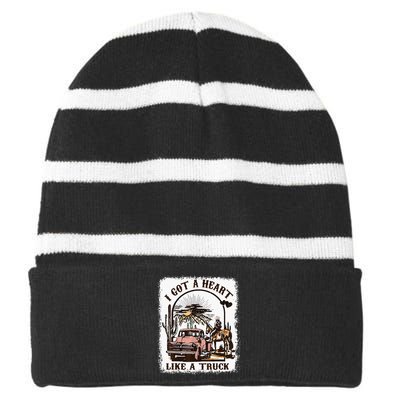 Sunset Cowgirl Heart Truck Cowboy Country Striped Beanie with Solid Band