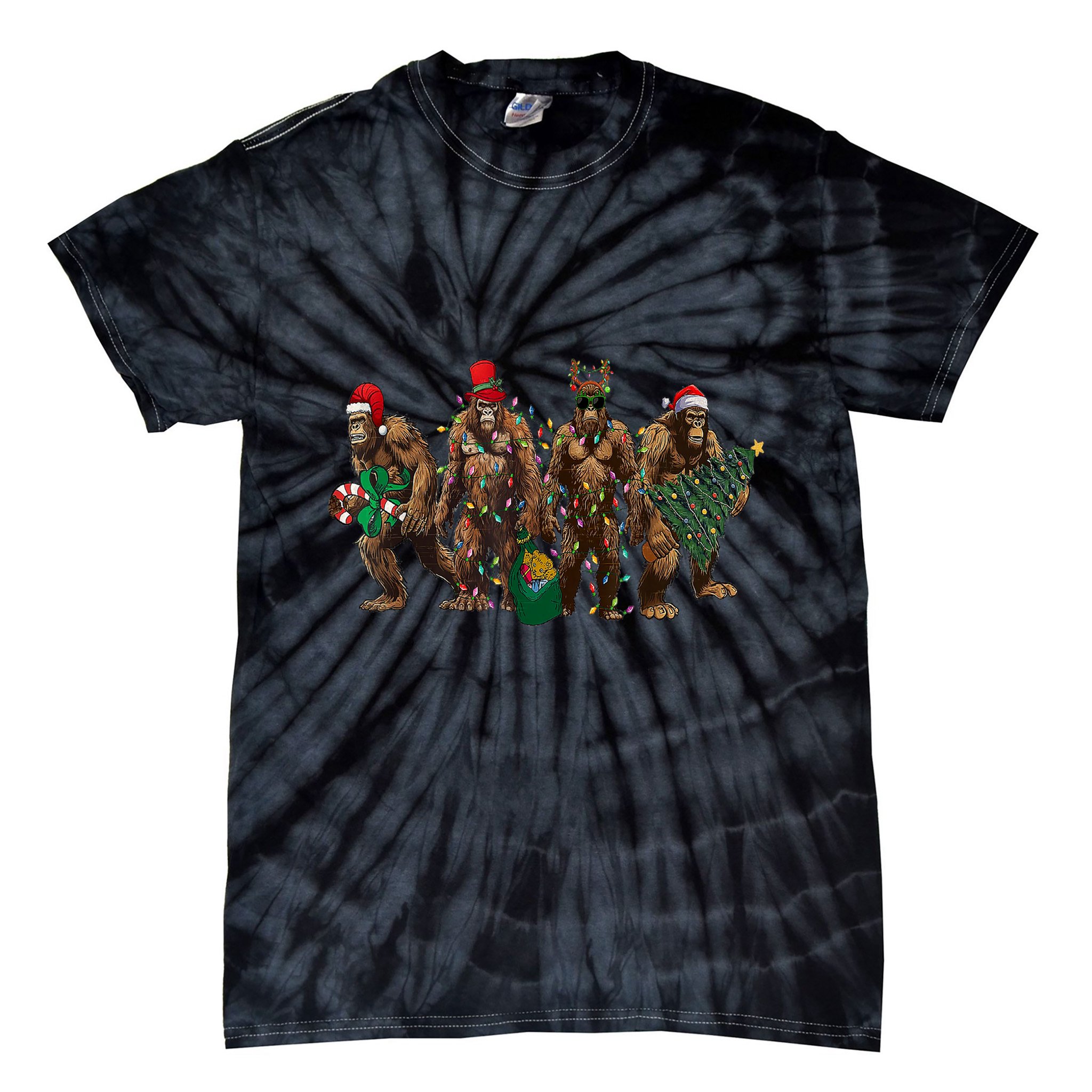 Sasquatch Christmas Holiday Season Xmas Tie-Dye T-Shirt