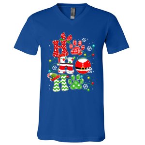 Santa Claus Ho Ho Ho Dog Paw Dog Mom Dad Christmas Pajama Gift V-Neck T-Shirt