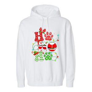 Santa Claus Ho Ho Ho Dog Paw Dog Mom Dad Christmas Pajama Gift Garment-Dyed Fleece Hoodie