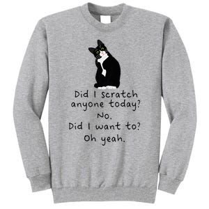 Sarcastic Cat Have I Scratched Anyone Today Funny Black Cat Tall Sweatshirt