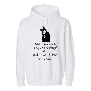 Sarcastic Cat Have I Scratched Anyone Today Funny Black Cat Garment-Dyed Fleece Hoodie